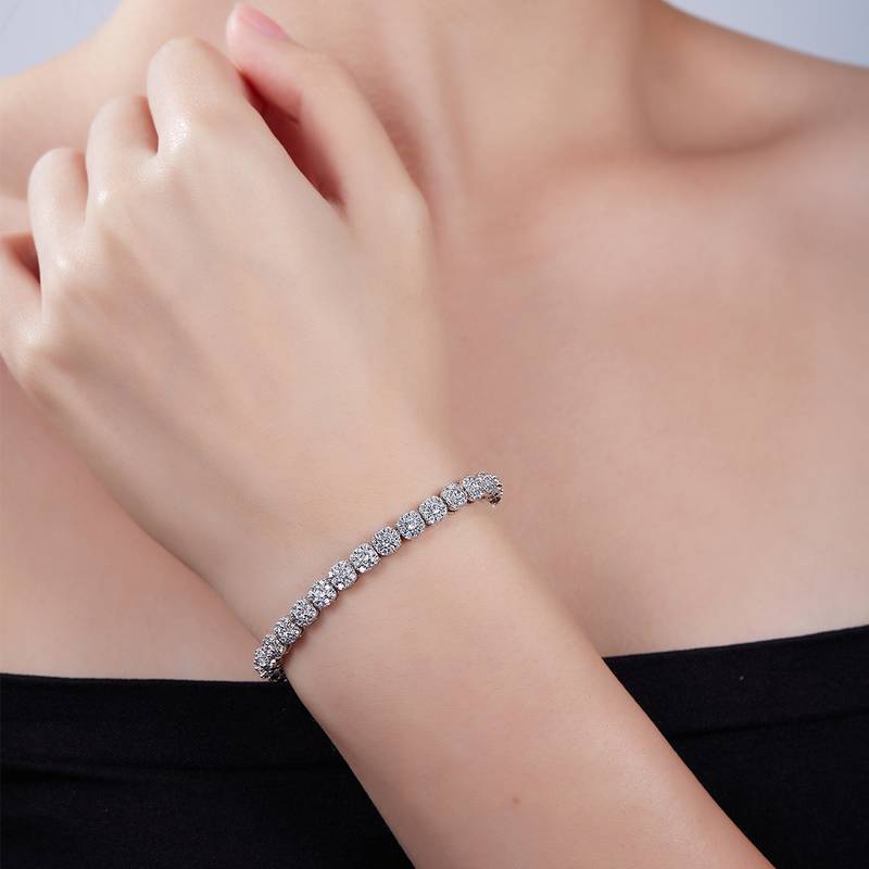 Classic方包网球BraceletS925银镀18K白金MoissaniteD级3.5ct18CM